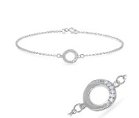 Round CZ On Ring Shape Silver Bracelet BRS-540